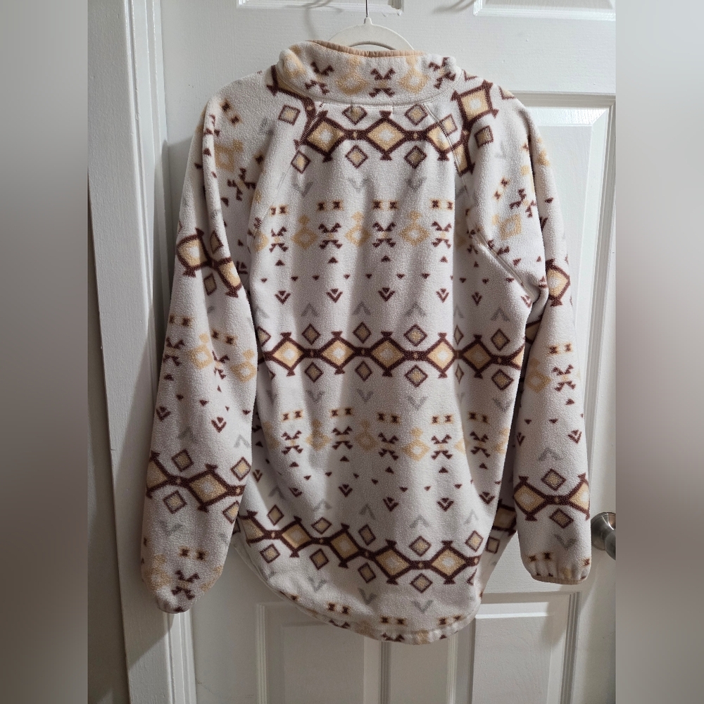 Sonoma Cream & Brown Patterned Quarter Button-up Pullover Sweatshirt - Picture 7 of 7